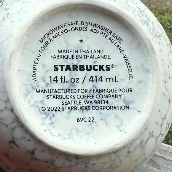 Set of Two STARBUCKS Ltd Edition Ceramic Coffee Cup 14oz Stone/Marble White Blue - Picture 7 of 8